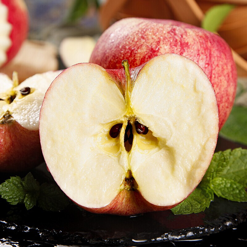 净樱 正宗陕西洛川脆甜苹果水果新鲜当季拉丝红富士脆甜 9斤 75mm(含)
