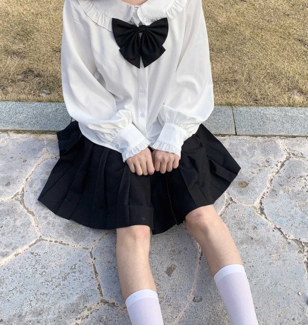 甜美学院风lolita内搭jk衬衫日系娃娃领可爱兔耳朵长袖衬衣上衣 米