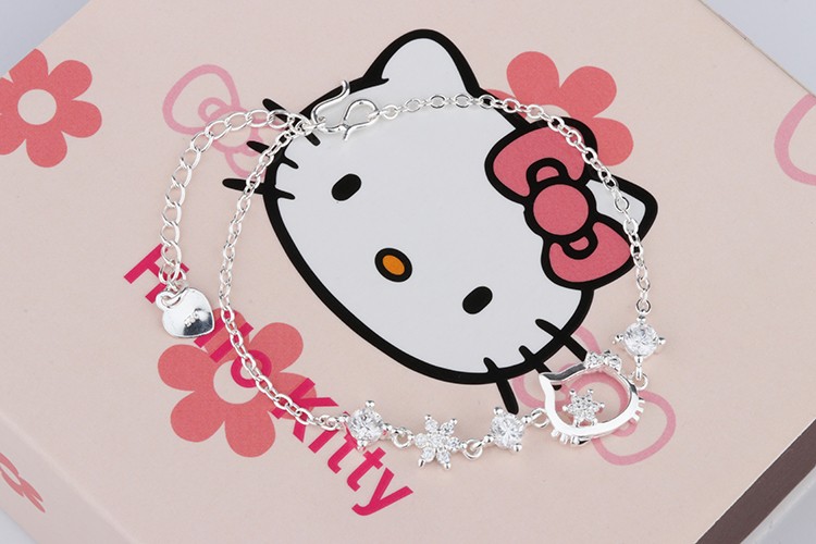 s925银手链女款hello kitty凯蒂猫可爱卡通朋友闺蜜亲子款 hello