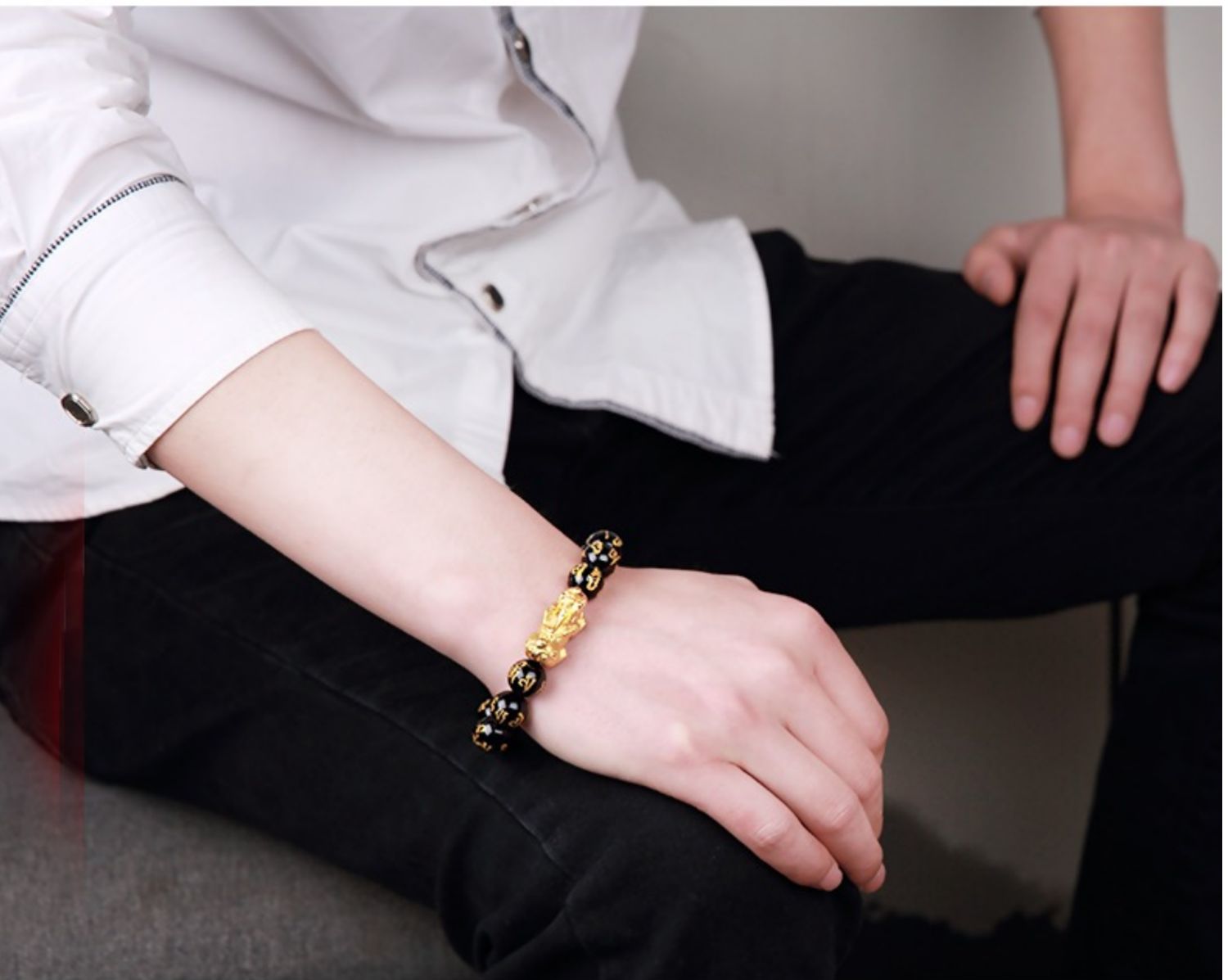 圣诞礼物 玉相伴 貔貅黄金手链男真金手串男士皮丘999足金男转运钱串