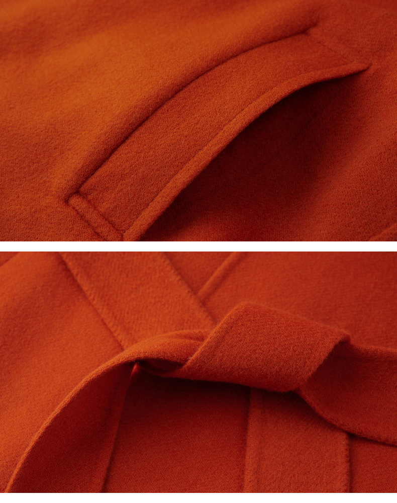 erdos复古优雅红色绒毛混纺系带设计中款女毛呢大衣外