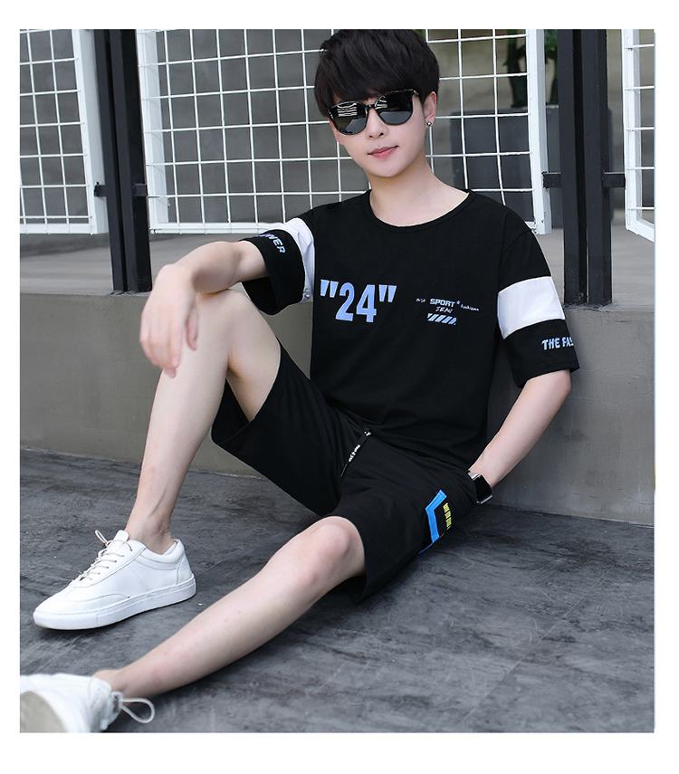 男童潮牌短袖套装13初中学生纯棉t恤14套装15男孩大童16岁运动服一套