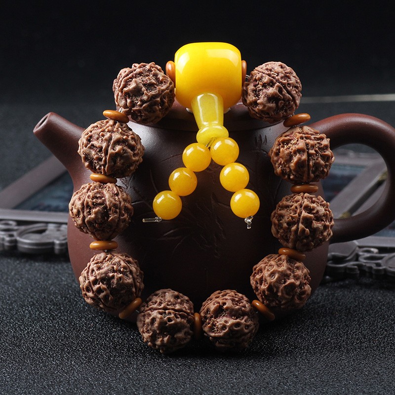 大金刚手串菩提单圈佛珠配饰套餐紫檀大号手把件崖柏手持佛头三通红