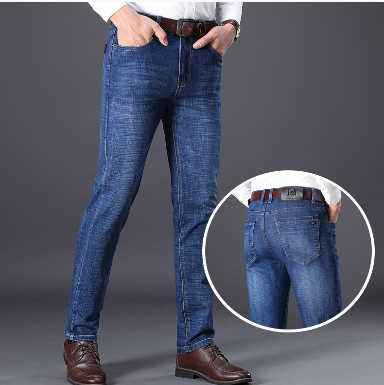 保罗(fulanle paulo)男士牛仔裤男裤春夏弹力薄款宽松直筒商务长裤子