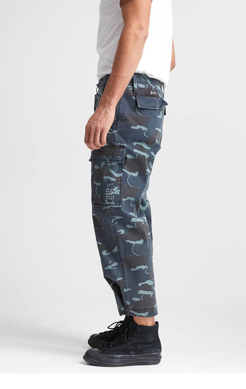 denham男士潮流时尚左斜纹舒适弹力迷彩男装裤子工装裤收脚休闲裤