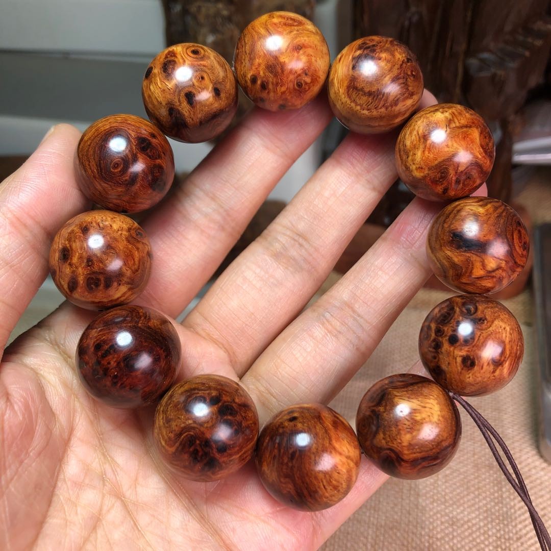 牧思 缅甸老挝黄花梨手串 鬼脸对眼x纹 烟花瘤疤芝麻花 媲美海南黄