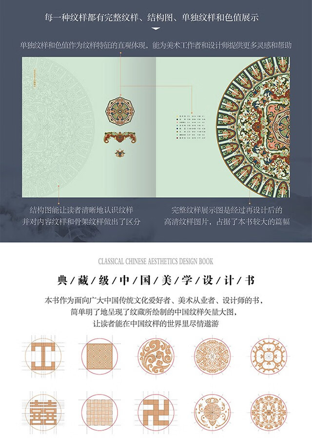 预售中国经典纹样图鉴中国传统纹样图案配色设计色彩搭配方案中国花纹