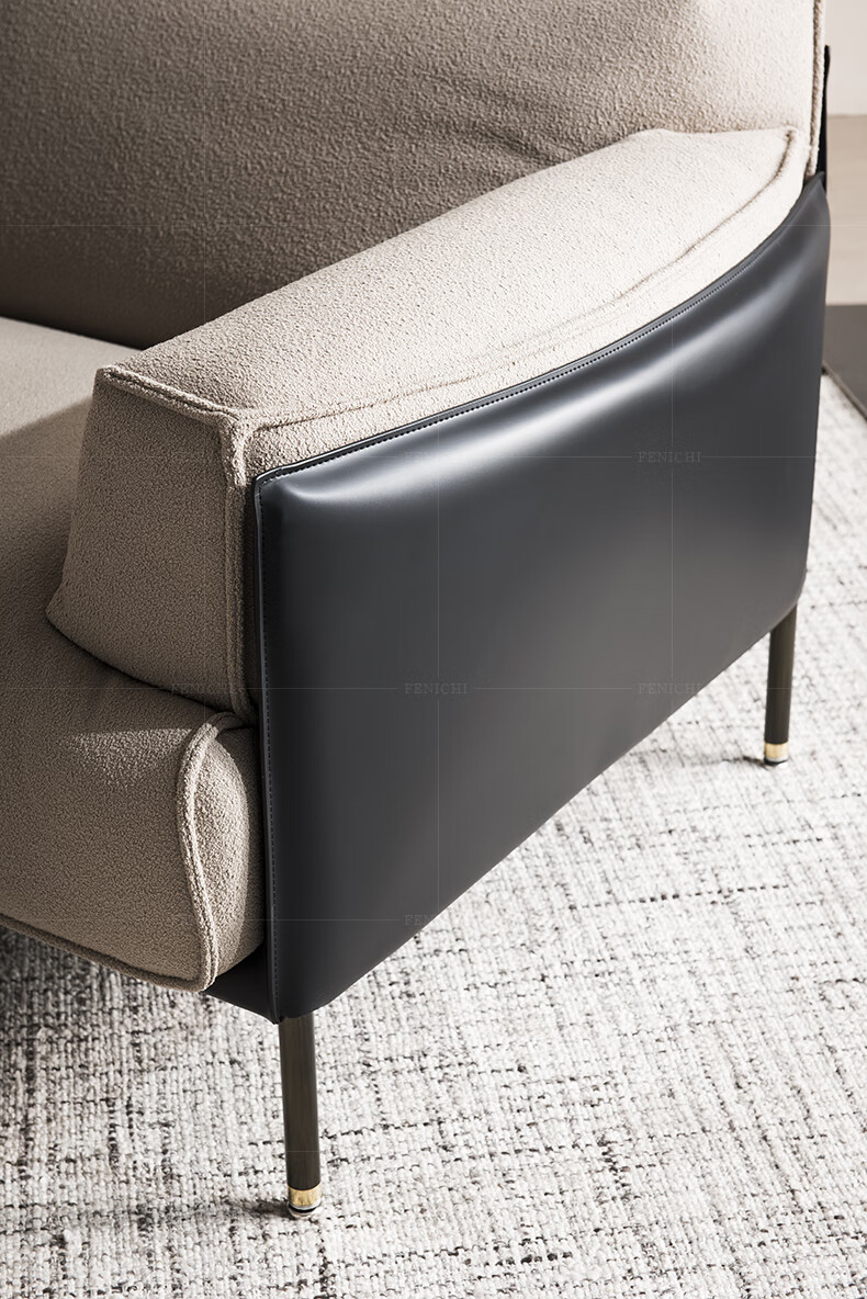 菲尼其 意式极简马鞍皮沙发皮布结合客厅三四人位直列大户型家具 四人