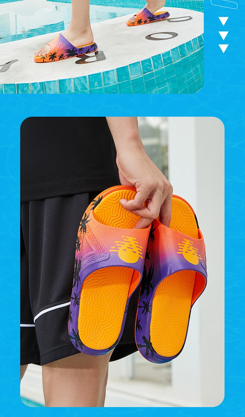 匹克态极运动拖鞋情侣款柔软舒适透气轻便时尚印花潮流休闲沙滩鞋橙红