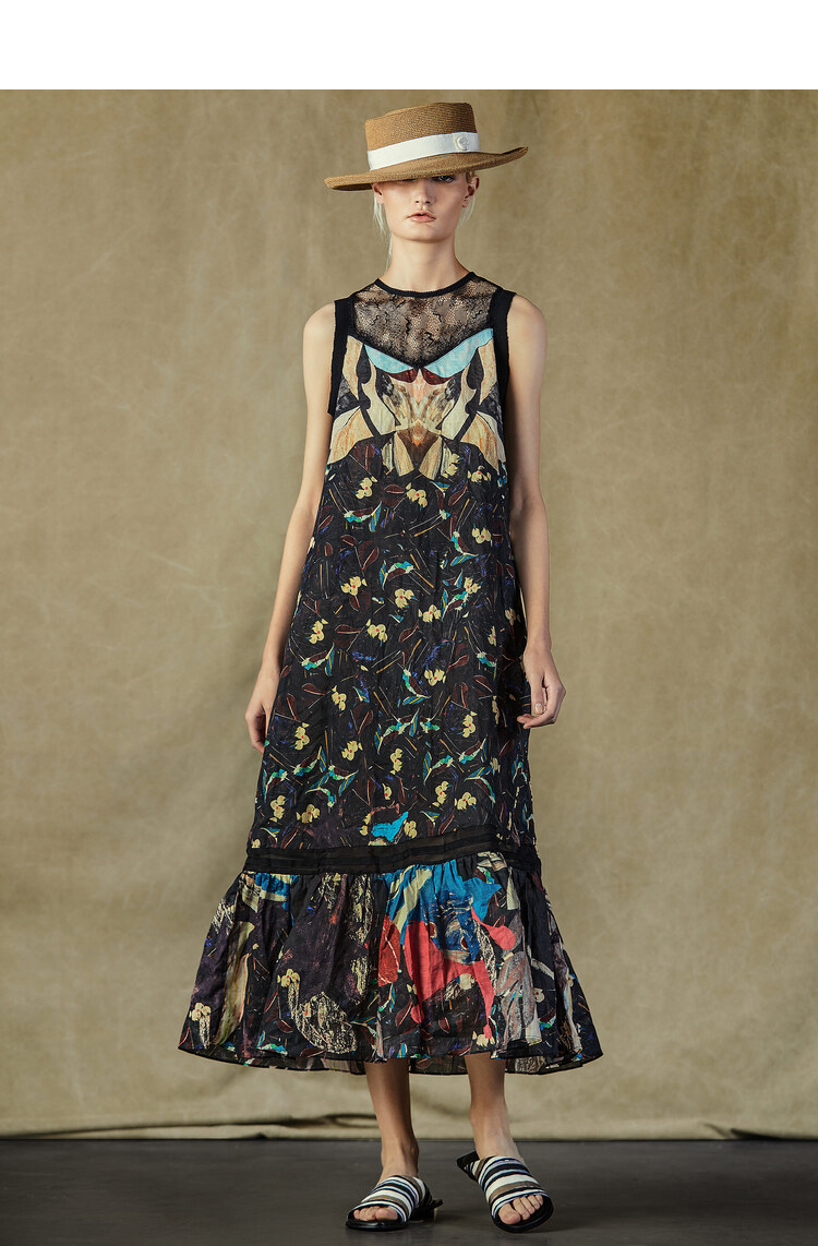 【原创设计】donoratico/达衣岩拼接半透蕾丝长裙夏装2021年新款女