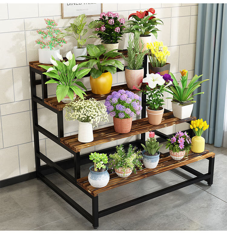 悦乔馨北欧摆花架子室内阳台客厅简约阶梯落地式实木多层花盆铁艺