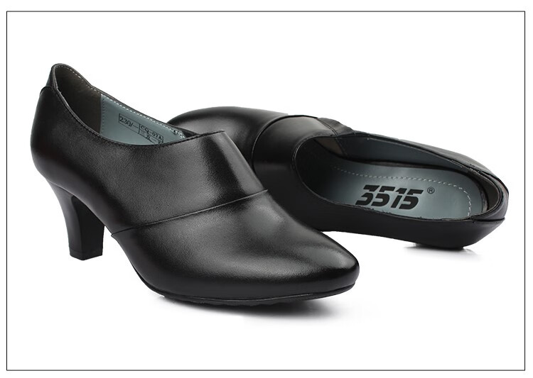 3515女鞋职业装皮鞋女春秋单鞋高跟真皮空乘工作鞋品质定制款 黑色