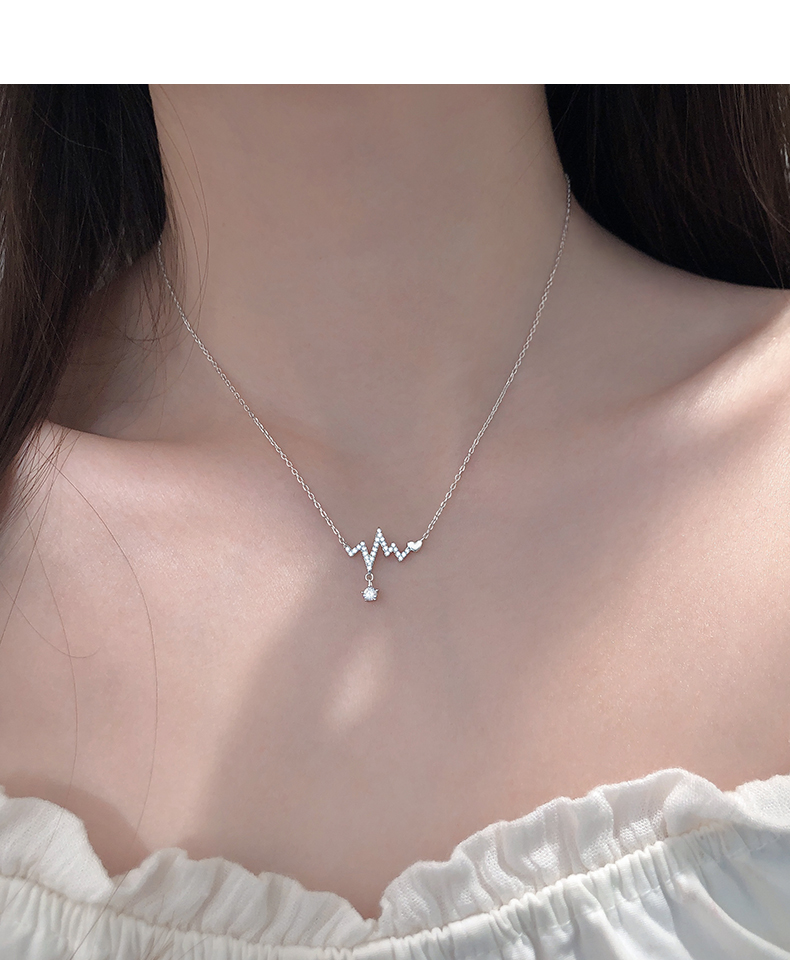梦动s925银闪钻心跳项链女简约气质设计感小众时尚网红冷淡风锁骨链潮