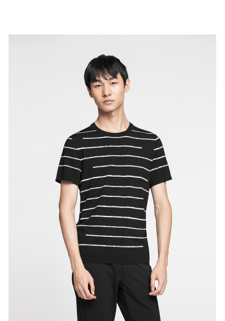 利郎条纹提花针织t恤男短袖圆领夏季款修身男t恤 白(20xtx3482s) 165