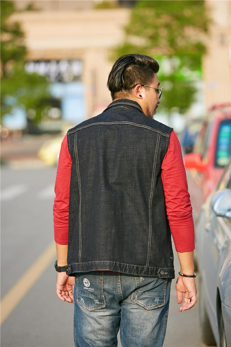 弹力宽松大码牛仔马甲男士大肚子背心肥佬胖子春夏骑行机车坎肩潮7030