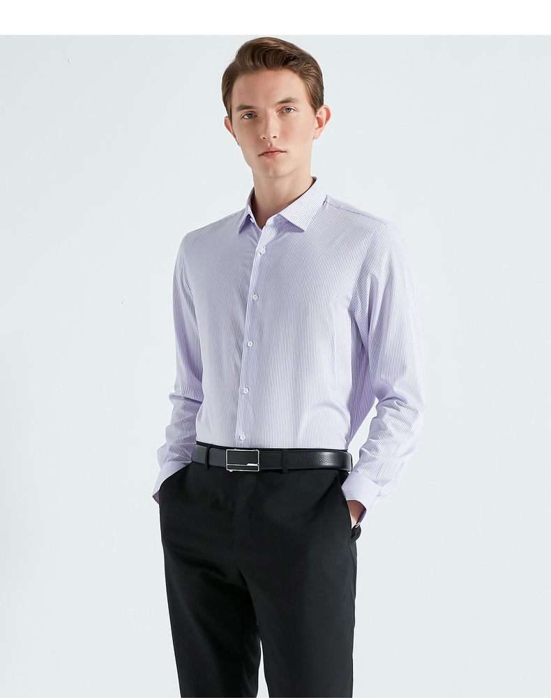 专柜新品劲霸男士长袖衬衣简约条纹长袖正统衬衫男baxg1903浅兰180