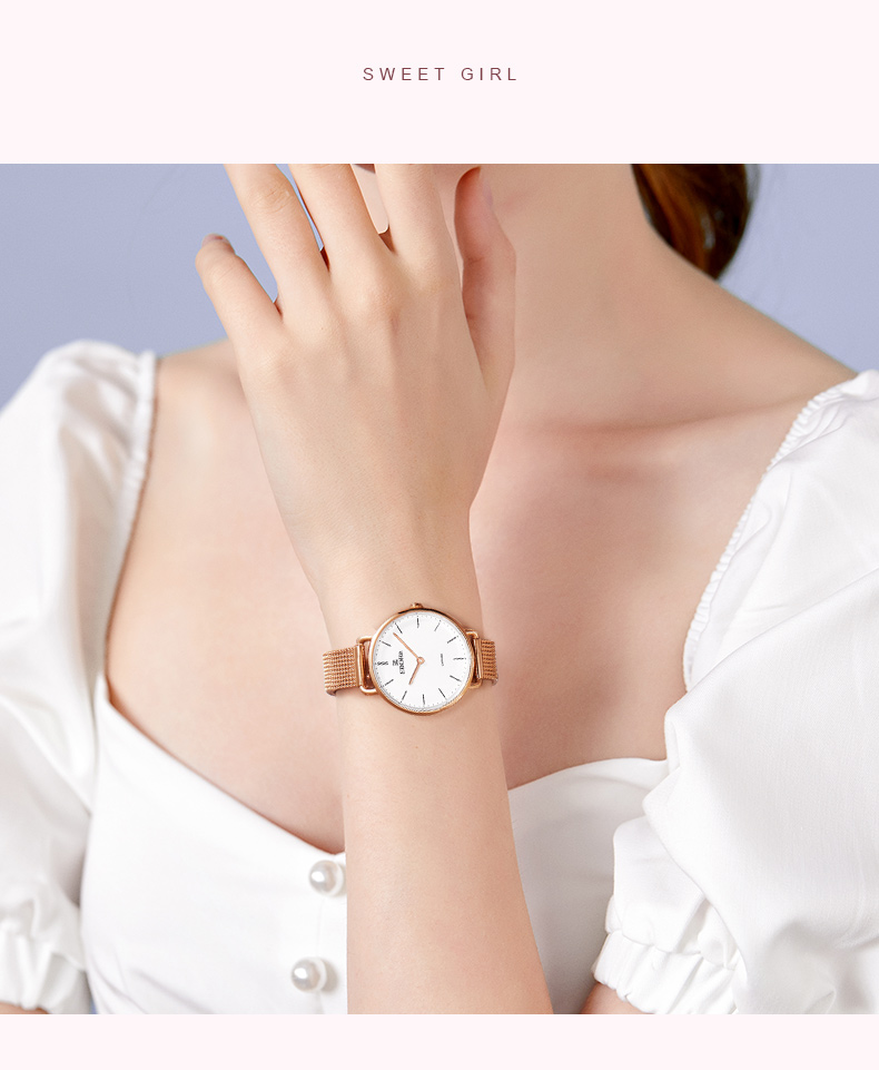 依波ebohr手表女士手表轻薄简约大方优雅时尚显白休闲多变风格女白盘