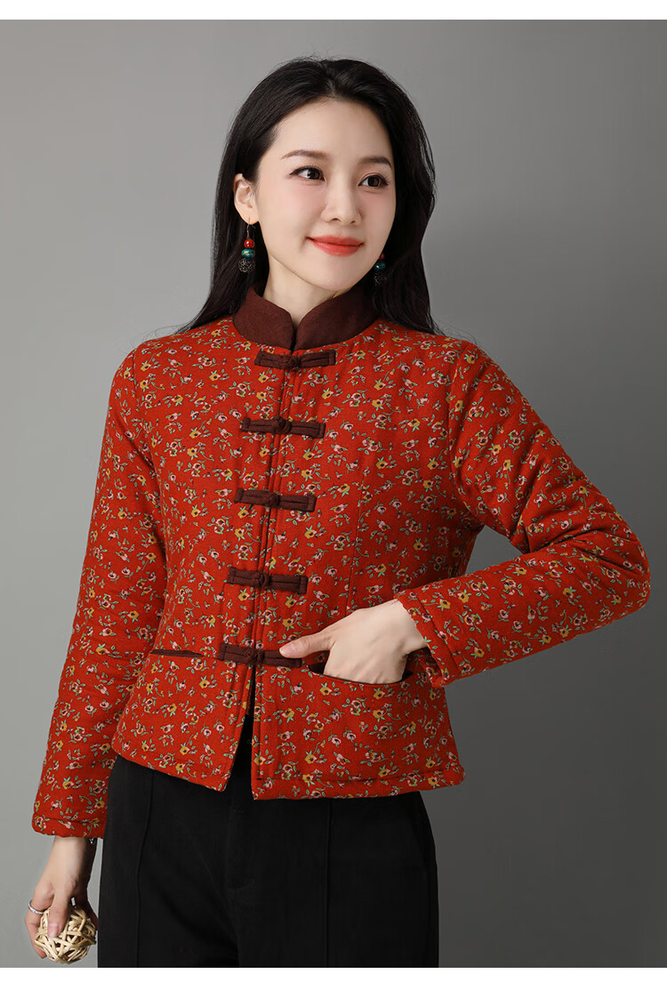 中式棉袄女中老年中国风唐装棉衣碎花棉袄加厚棉服女盘扣唐装夹棉短款