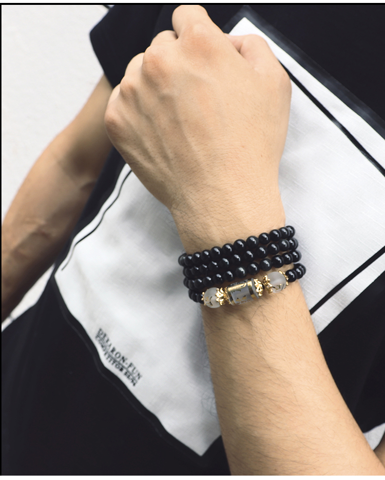 珠串情侣男士手链男黑曜石个性手串潮男手腕饰品男生首饰配饰霸气显的