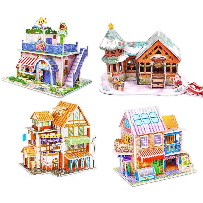 定制木头小房子模型男女孩手工diy宝宝玩具拼装大号随机4件套餐1不