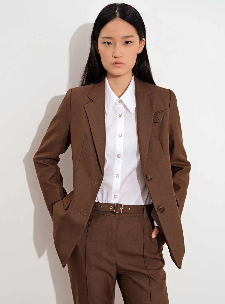 psalter诗篇女装秋季新款咖啡色修身型气质高级商务通勤西装咖啡色40