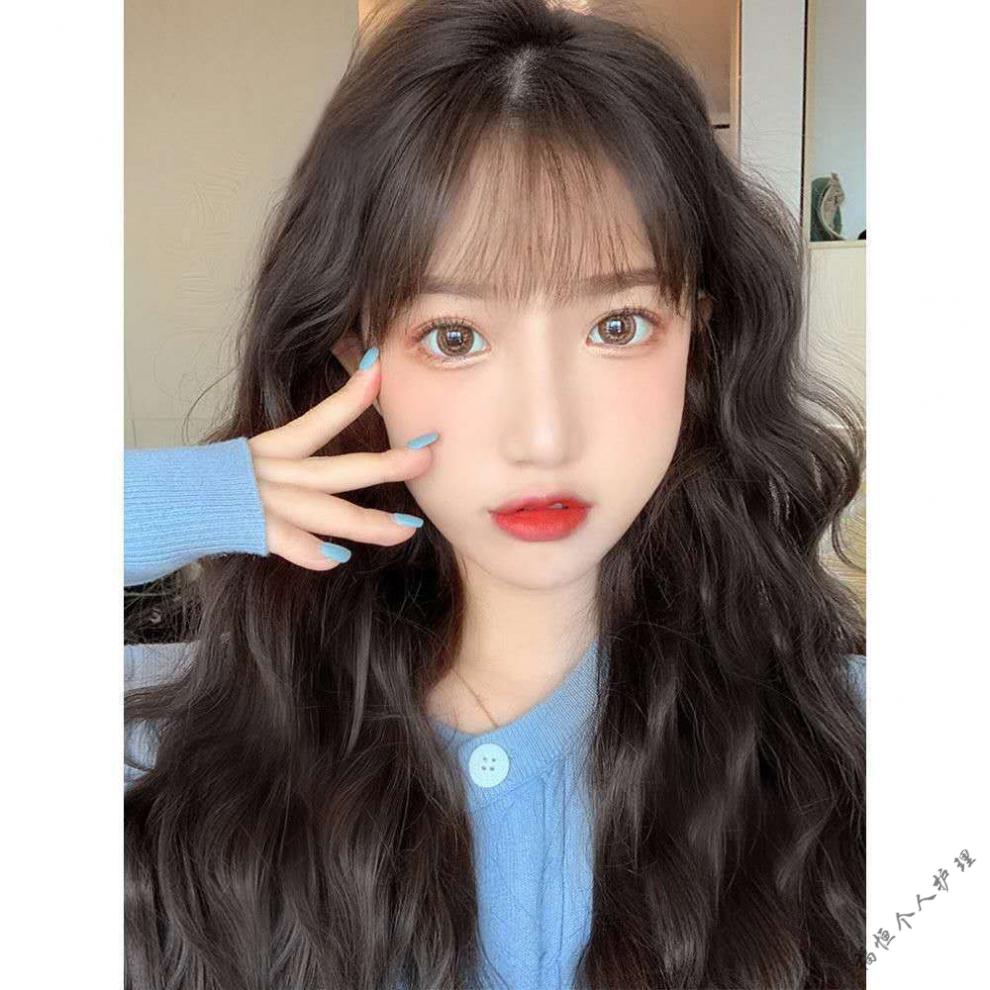 韩系空气刘海玉米烫时尚假发女长卷发羊毛卷逼真气质长发全头套 黑色