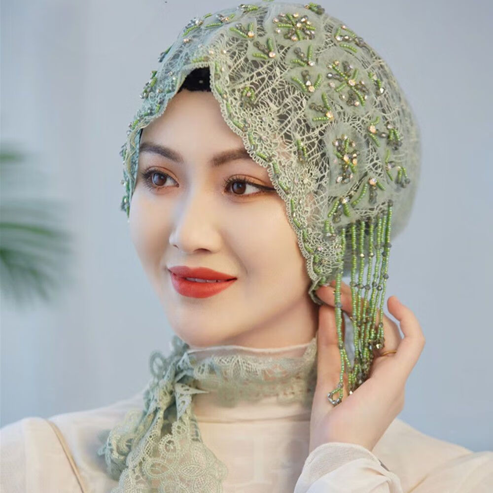 回族女人的套头纱巾民族风帽子回族头巾女包头时尚盖头网纱流苏套头