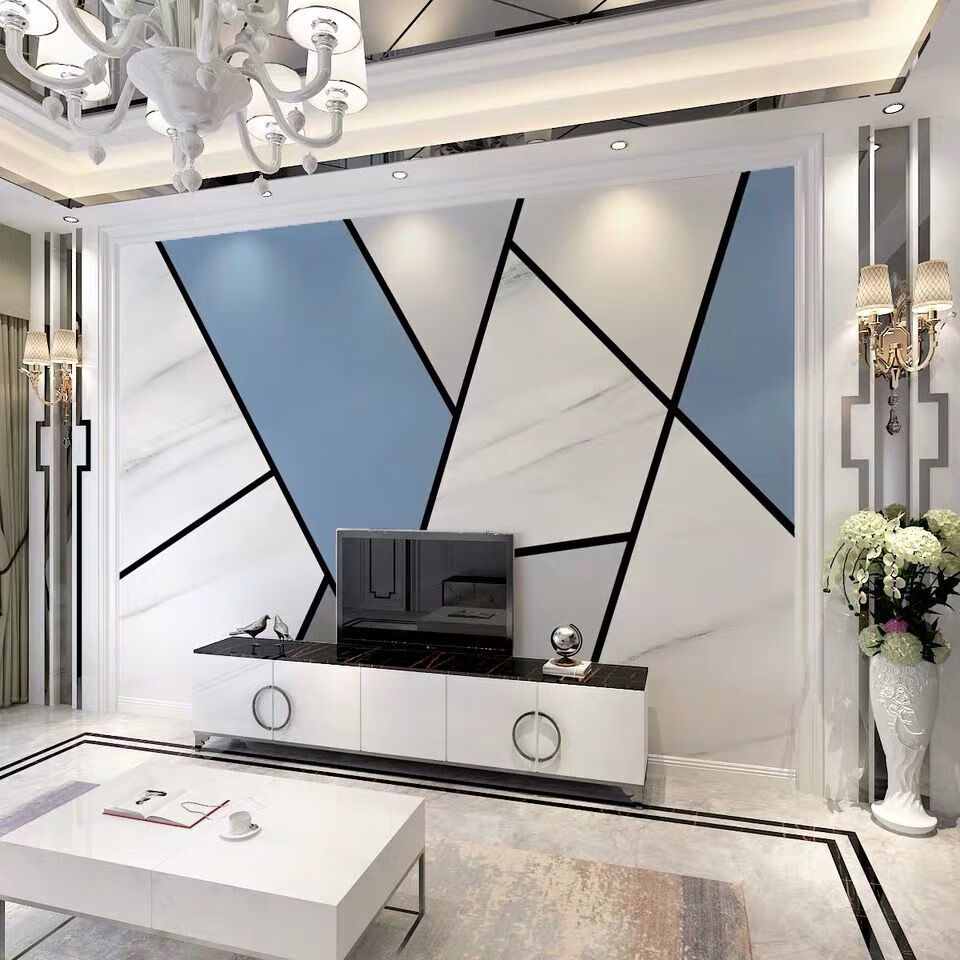 电视背景墙壁纸现代简约8d立体方格壁画客厅影视墙直播大气墙布5dr3d