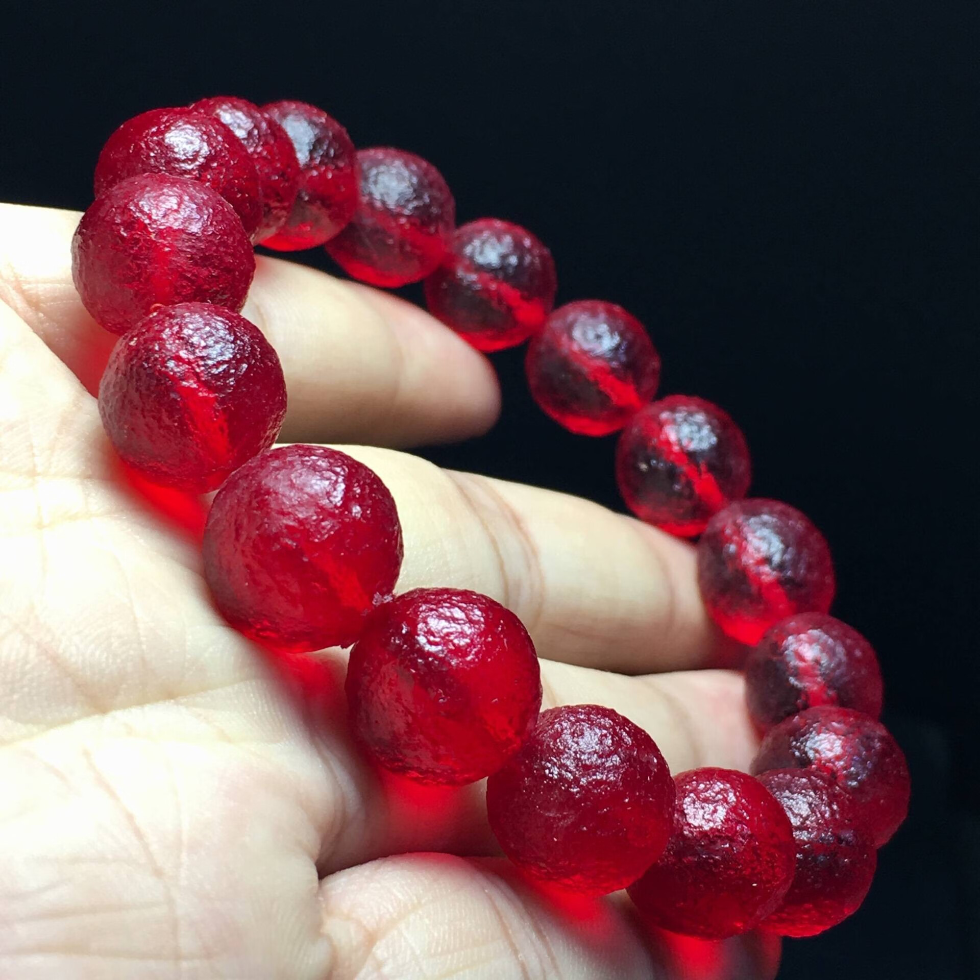 时乾 原色库尔勒血陨石手串玻璃陨石手链 能量幸运石觉醒灵性 10mm