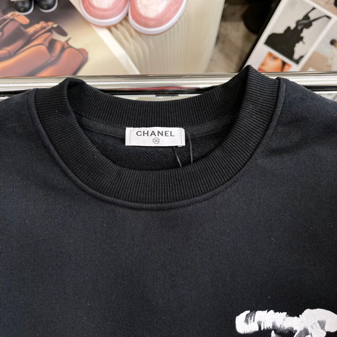 同款2022秋冬新款小香风水墨双c情侣logo香奈儿字母卫衣男女同款 白色