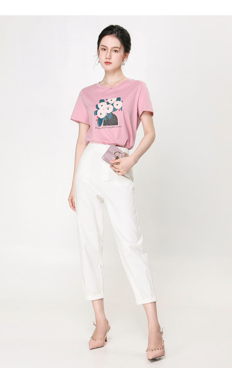 yifini易菲圆领短袖印花t恤女韩版宽松显瘦百搭上衣2021夏季新款2104z