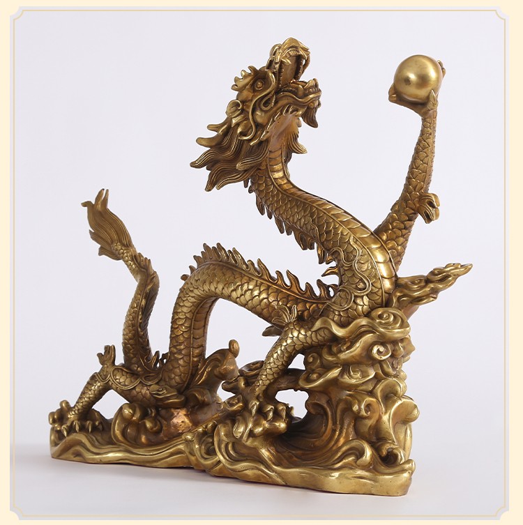 德祥缘单龙戏珠纯铜龙摆件工艺品客厅办公室家居装饰品开业礼品大号单
