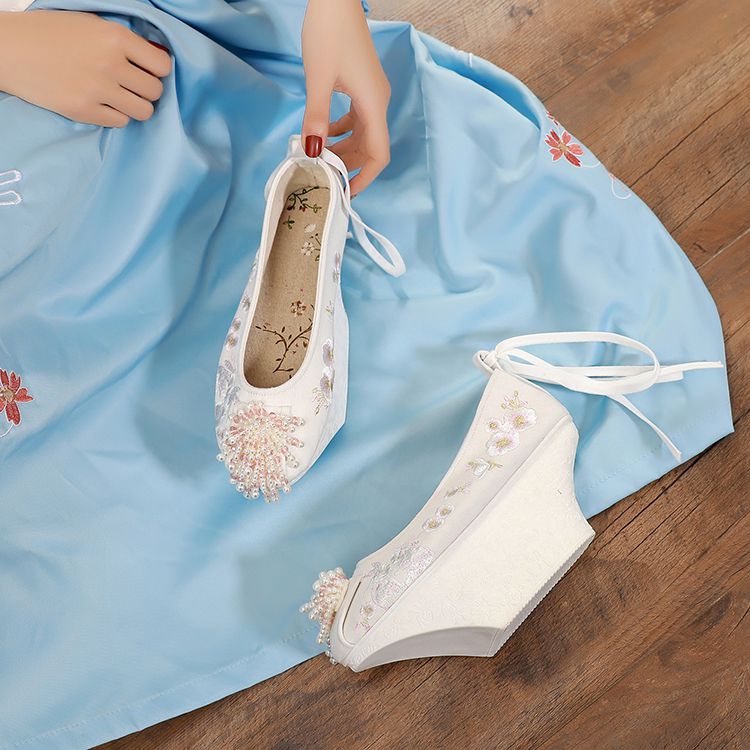 女唐风古制汉服鞋子明制登云履 女鞋 高跟古风公主宫女鞋花盆底古装鞋