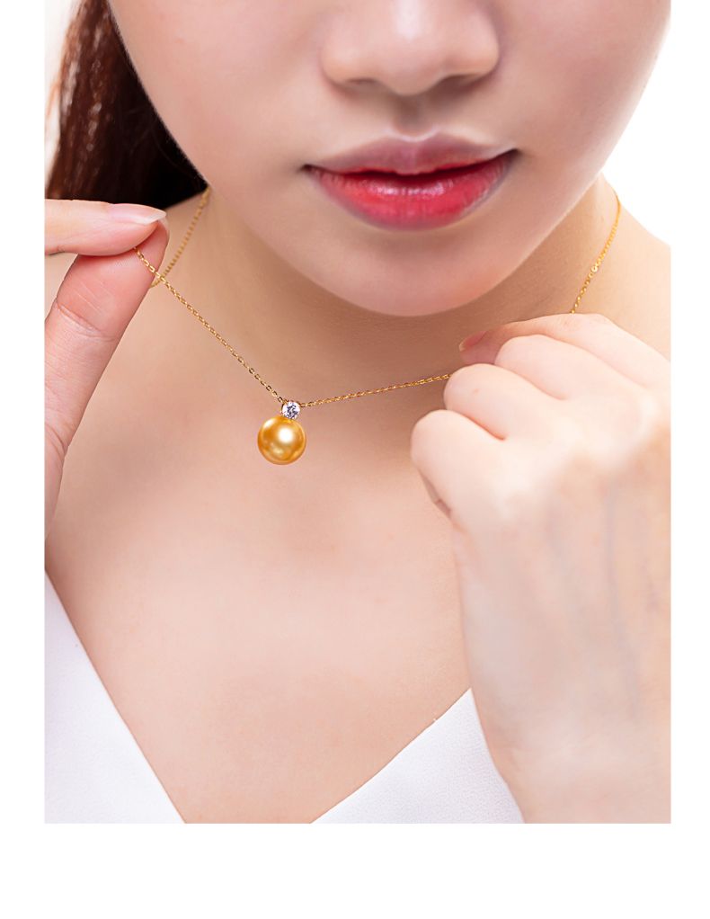 南熙18k金南洋金珠吊坠正圆强光王妃经典款海水珍珠项链简约锁骨链女