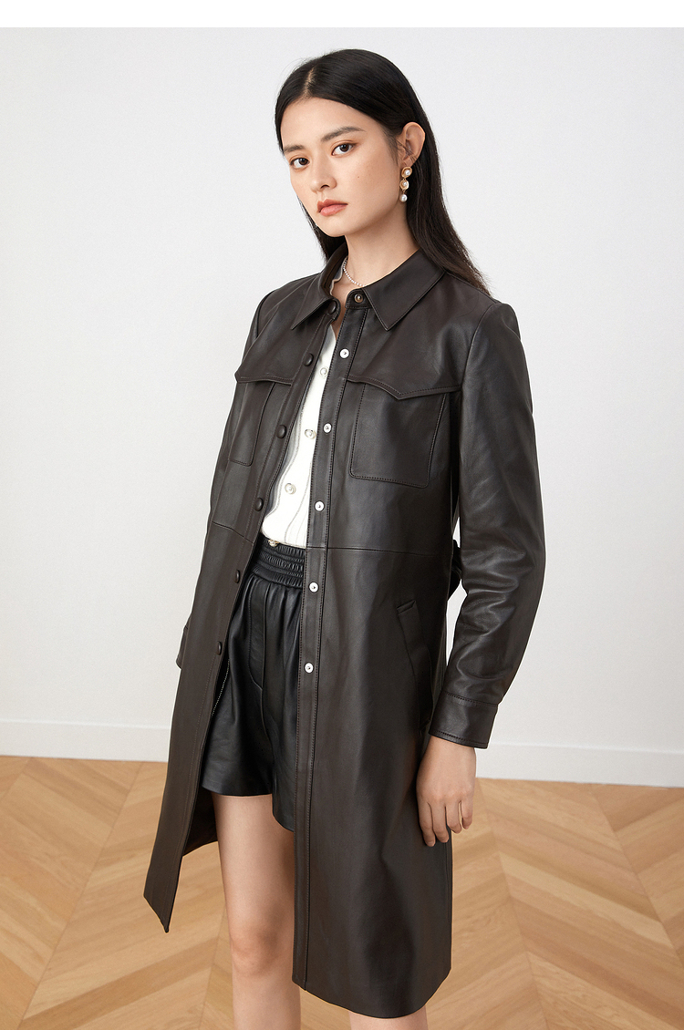 音儿女装2021秋季新款中长款绵羊皮皮衣外套 棕色 40【图片 价格 品牌