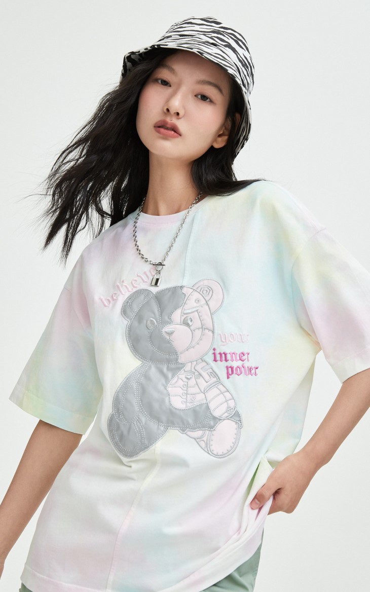 only2021夏季新款宽松扎染设计时尚印花纯棉短袖t恤女121301001 c40