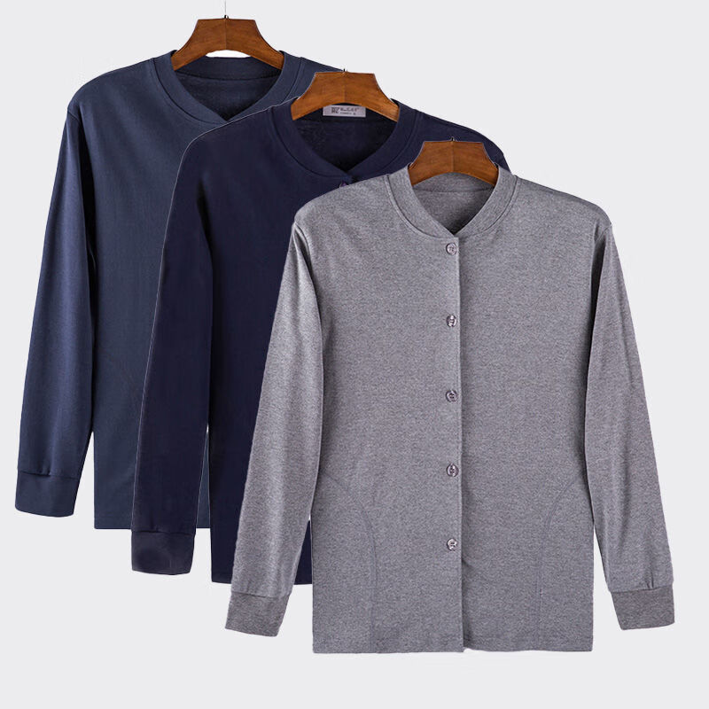 谏子中老年开襟秋衣男士纯棉开衫上衣大码全棉开口内衣毛衫爸爸新品深