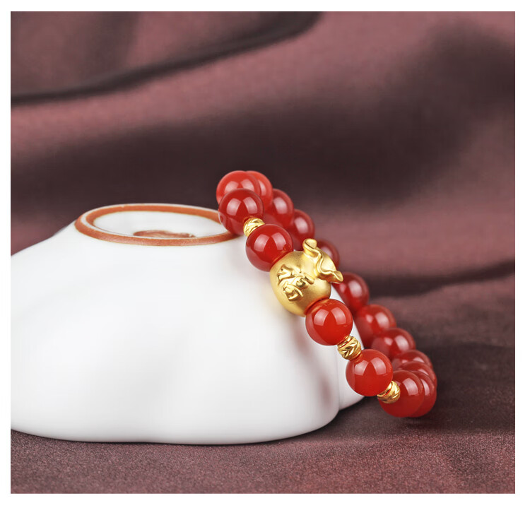 999足金黄金转运珠手链福袋钱袋手链女玛瑙串珠路路通新年礼物 足金