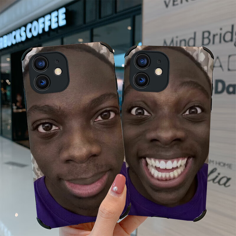 黑人露牙手机 趣味搞怪呲牙黑人适用苹果13/14promax手机壳opporeno7