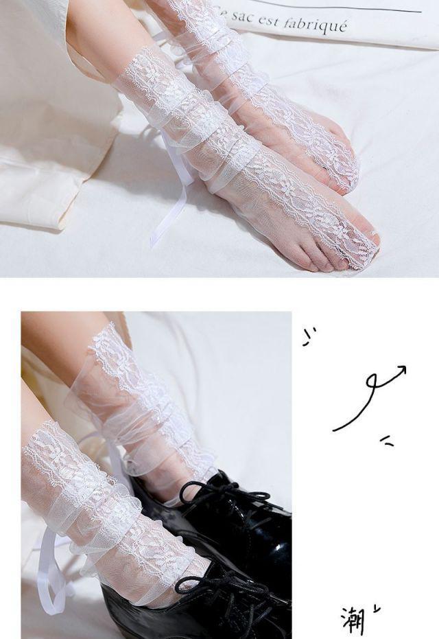 kzoh绑带丝袜日系性感蕾丝袜透明网纱花边绑带水晶袜软妹仙女袜ita