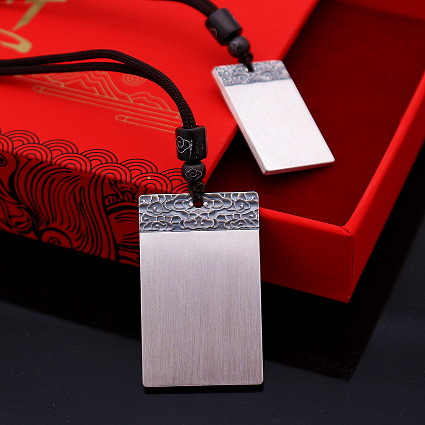 庄梦蝶银平安无事牌999足银实心男女款祥云项坠情侣民族风吊坠刻字999