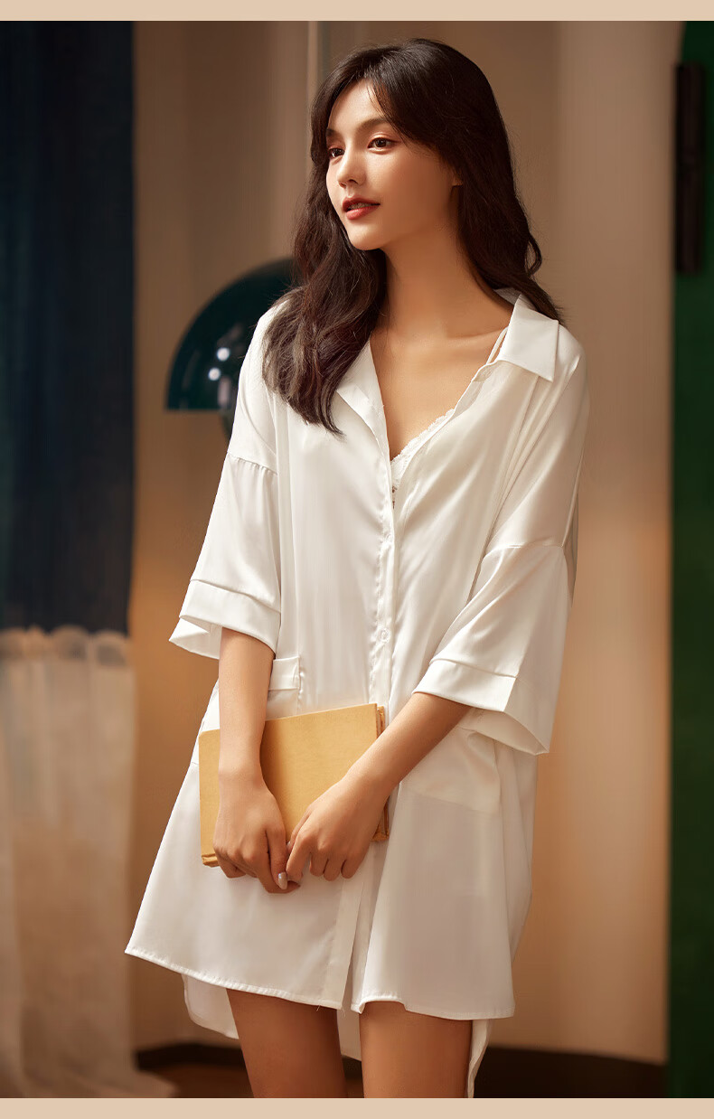 超性感男友白衬衫女男友风女中长款夏性感冰丝白色宽松薄款女春透明