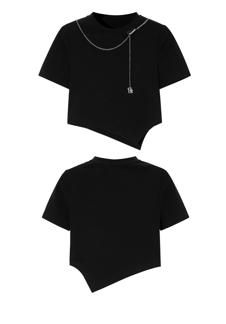 太平鸟bm风不规则短打上衣女2021夏季新款设计感小众t恤女短袖潮 蓝色