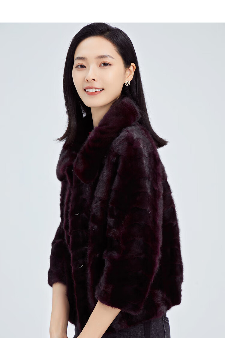 娜尔思(naersi) 双色水貂毛手工缝制贵气皮草女2022冬新款裘皮外套