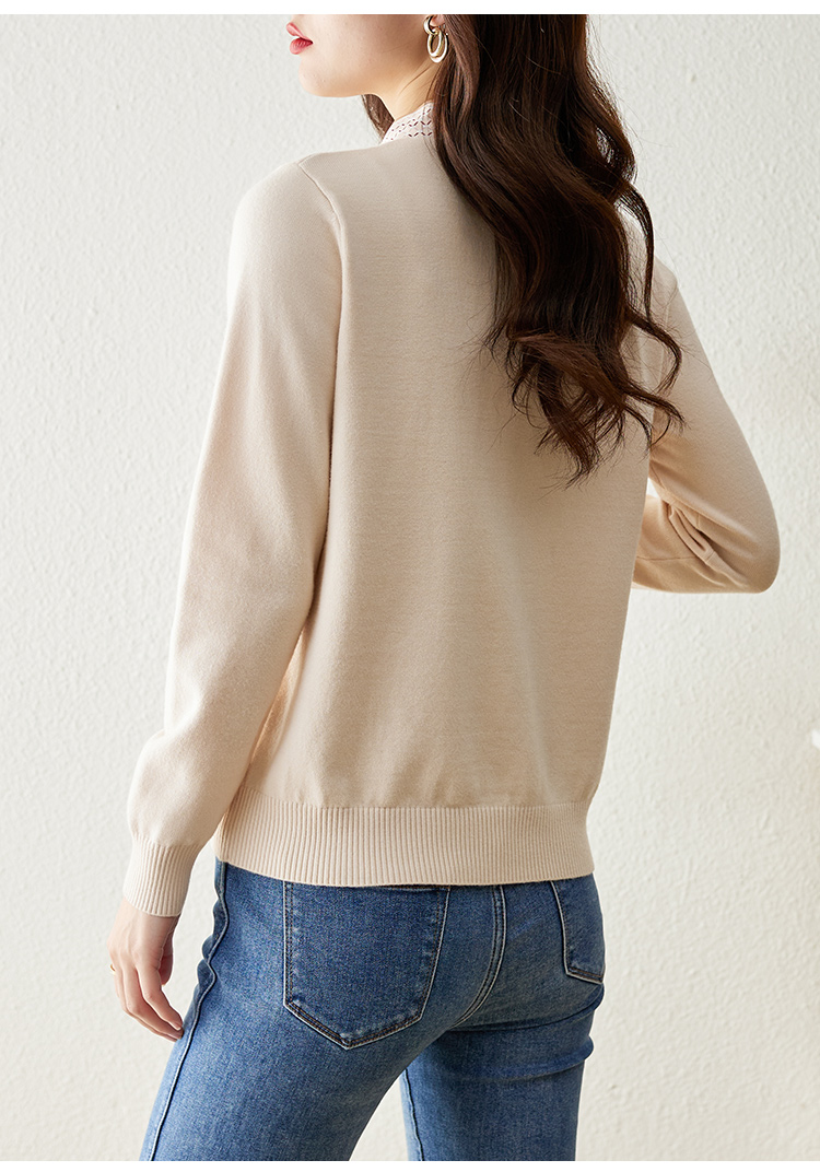 熙世界飘带蝴蝶结针织衫女春季新款都市感优雅气质打底上衣暖杏色s