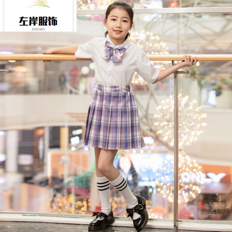 女童jk格裙套装日系儿童学院风校服百褶裙夏季学生校服两件套sy 荷塘