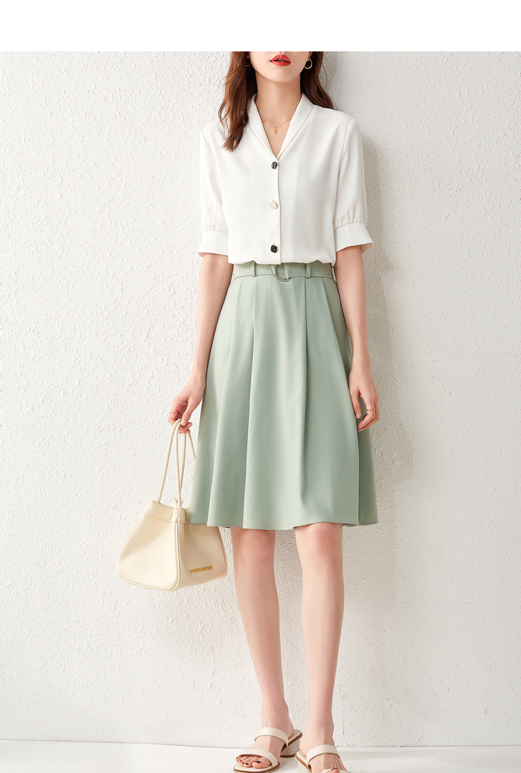 尚都比拉气质单排扣开衫中长a字裙套装女夏季休闲时尚洋气两件套 白配