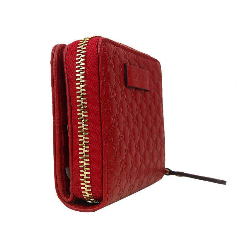 gucci/古驰 女款牛皮拉链压花牛皮短款钱包零钱袋449395 bmj1g 红色