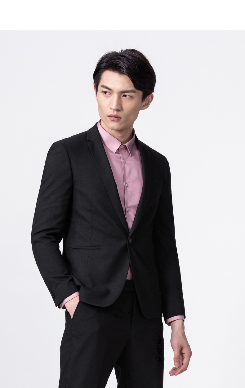 男2021秋装新款平驳领九分裤纯色西服套装 黑色(20qxf051xa) 165/80a