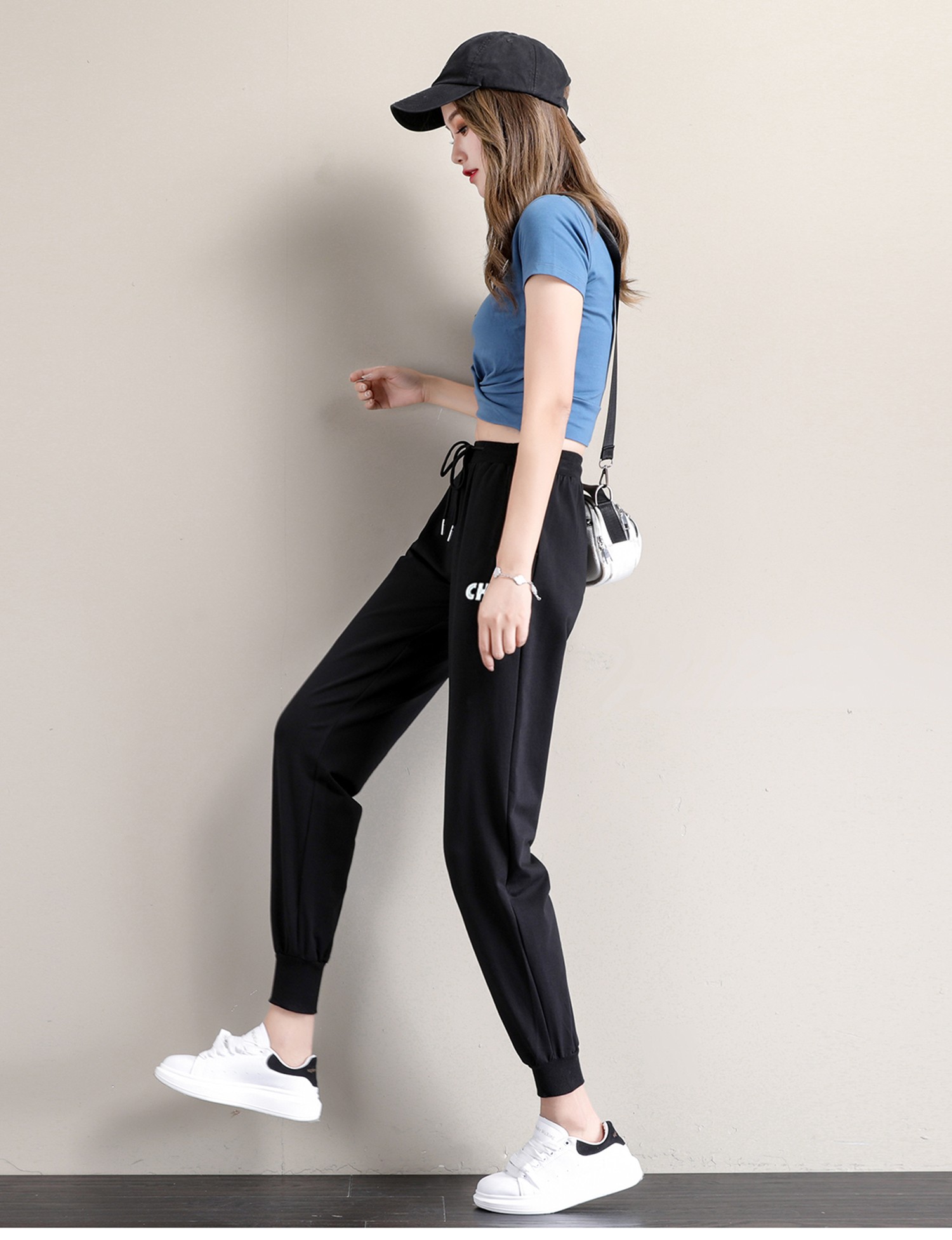 恒源祥夏天女裤显瘦运动裤女宽松束脚21年新款夏季薄款纯棉九分显瘦小